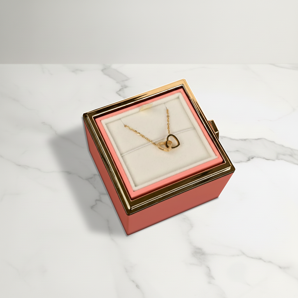 Dárková krabička s věčnou růží a náhrdelník s vlastními jmény